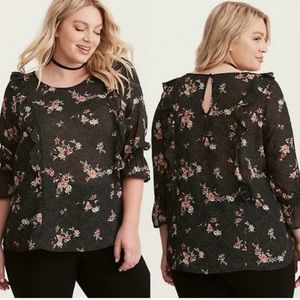 🖤 STYLE TRENDS 🖤 Super feminine SHEER FLORAL BOHO RUFFLED Top 🖤